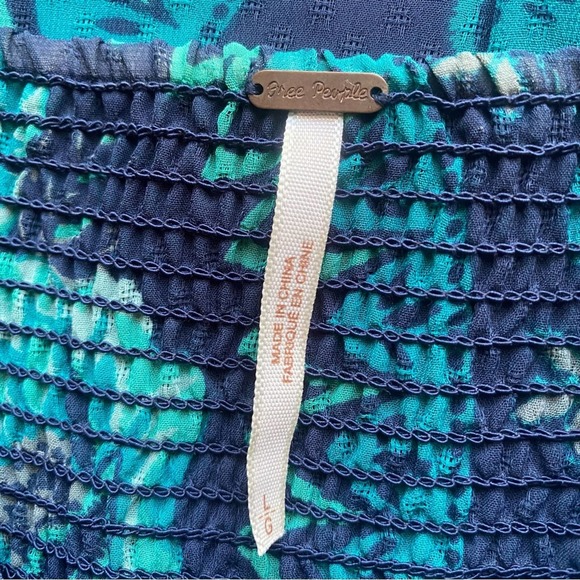 Free People Size L Eternal Spring Babydoll Boho Mini Dress Blue Floral - Picture 5 of 15